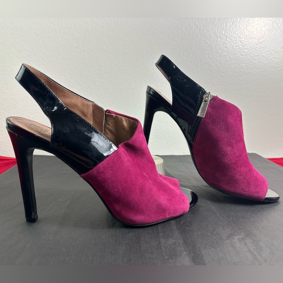 Vince Camuto Kaela sling back heels pink suede & black patent leather Sz 8.5M - Picture 2 of 13